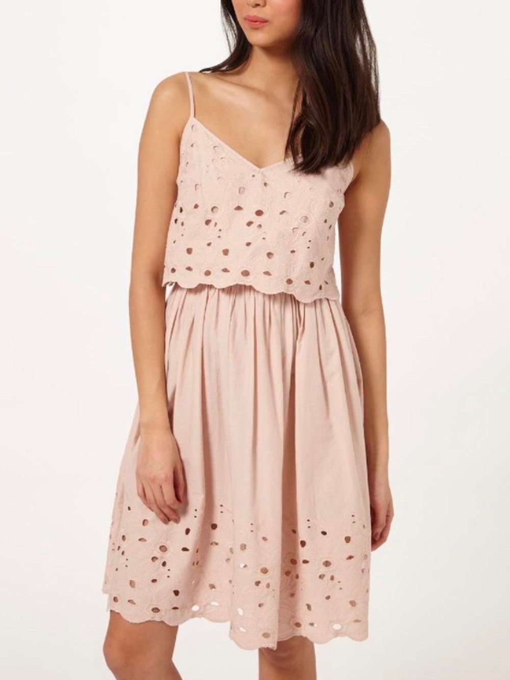 Miss Selfridge Blush Pink Eyelet Embroidered Cami Midi Dress | US 4